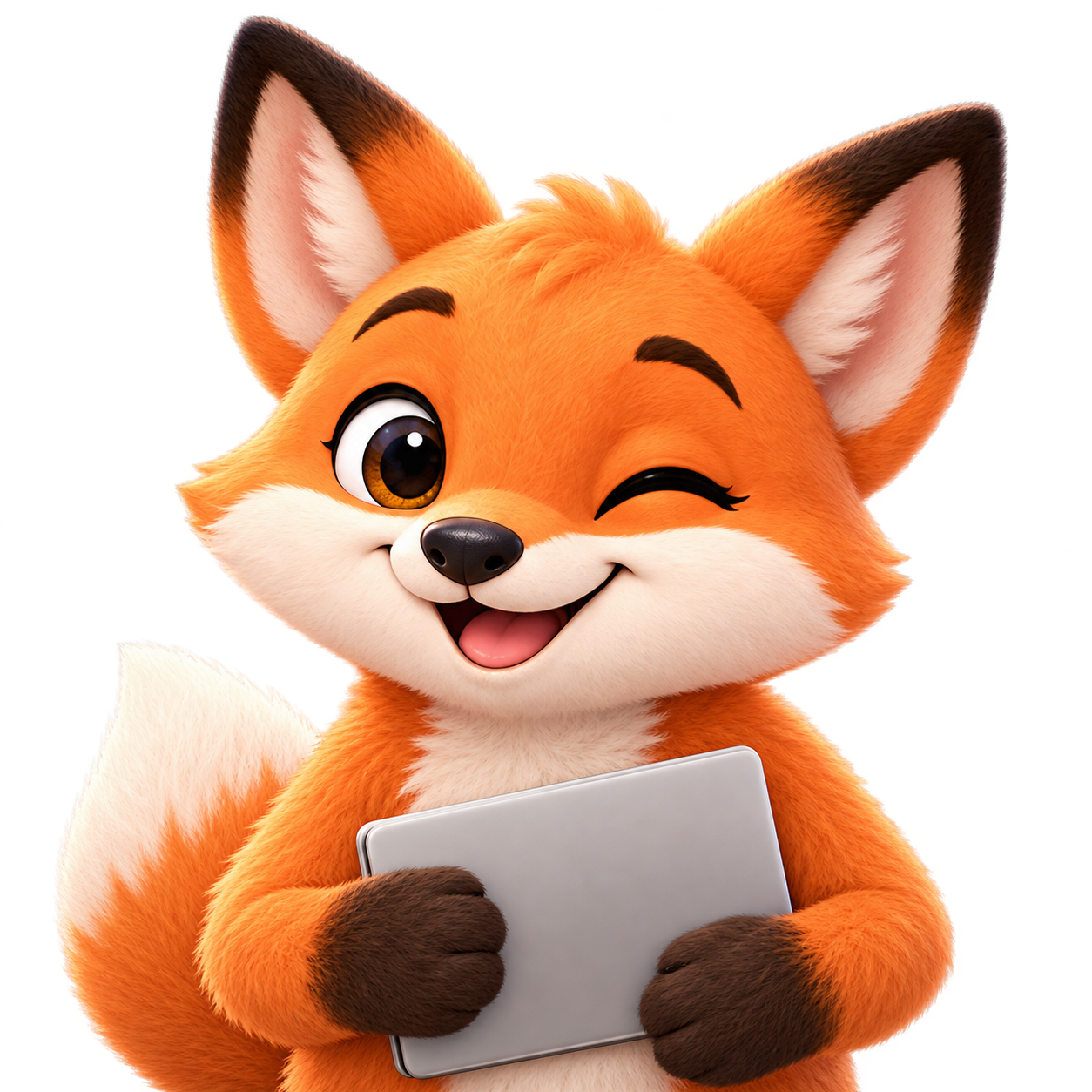 Finn the Fox, matching the plush character in the TickerZoo hero